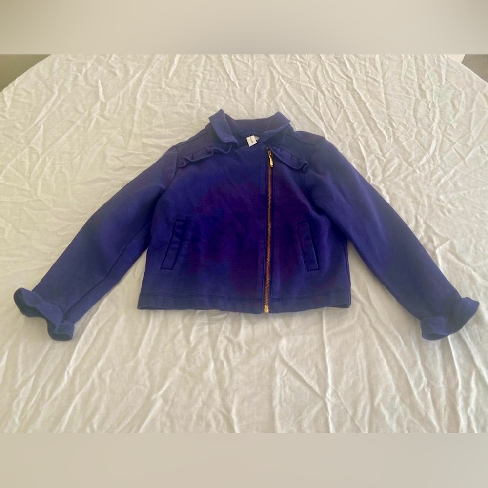 Janie and Jack 3-4 Years Girl’s Blue Jacket w/ Ruffles & Off Center Gold Zipper